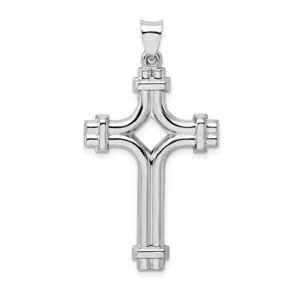 Rhodium-Plated Sterling Silver Solid Flanched Cross Pendant 24 x 46mm